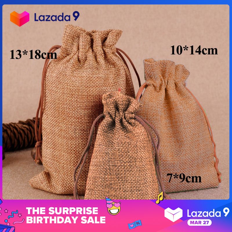Online 10/50PCS Light Coffee Wedding Favor Hessian Burlap Jute Gift Bags Drawstring Pouch