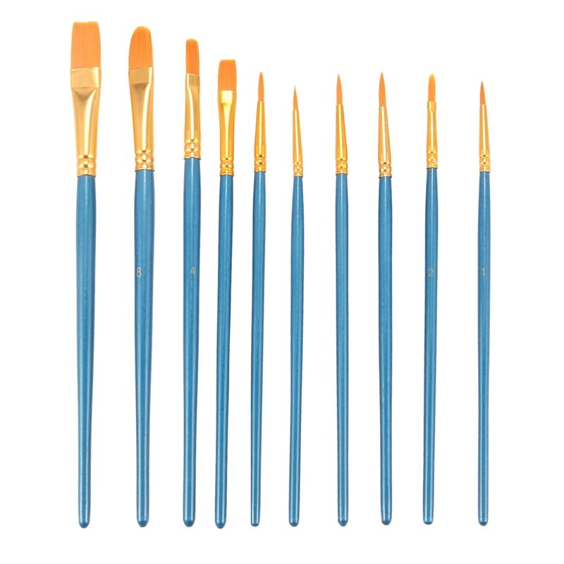 10pcs Artist Brush Set Acrylic Watercolor Round pointed tip nylon hair