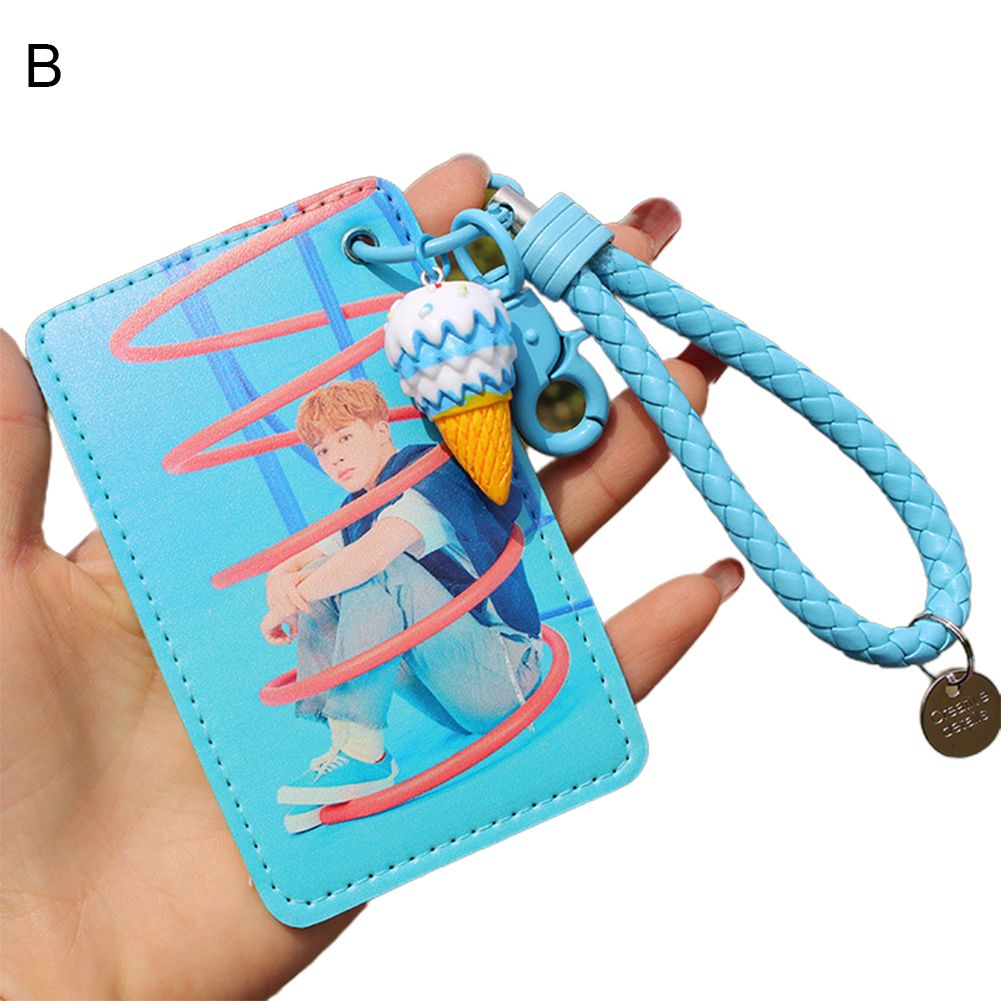 Ehousehold BTS Portrait Print ID Name Card Holder Faux Leather Lanyard Keyring Key Holder