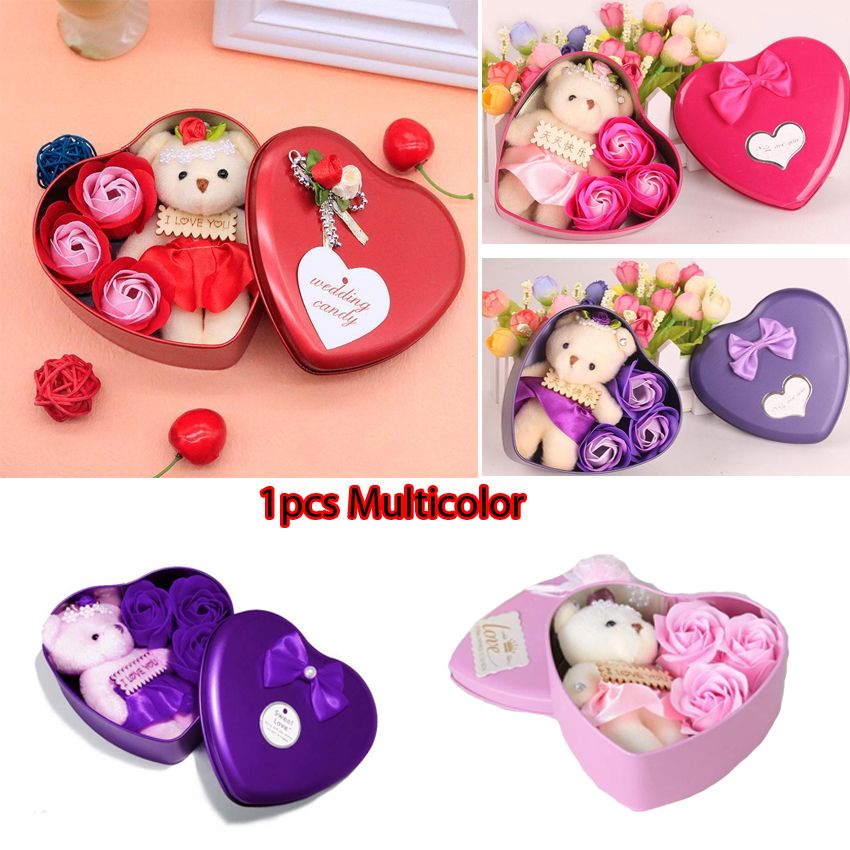 ValentineDayLoveGiftHeartShapeGiftBox (Flowers With Soft Teddy) - 11cm*11.8cm