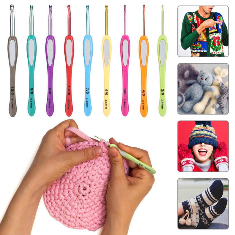 Crochet Set 9Pcs Color Plastic Handle DIY Hand‑Woven Sweater Knitting Tools 14cm