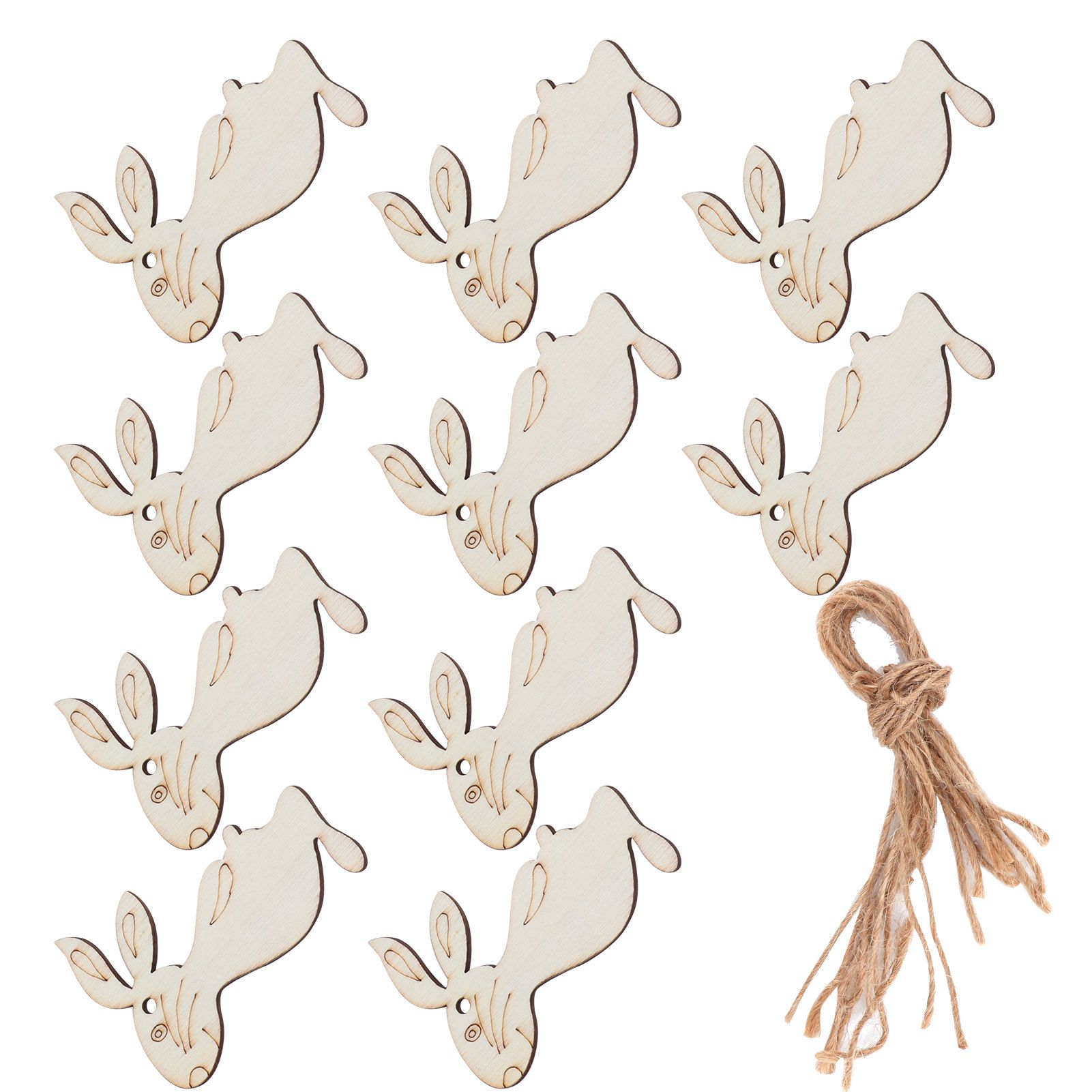 Himeng La 10Pcs Wooden Animal Ornaments Bunny Shape Hanging Embellishment Easter Decorations