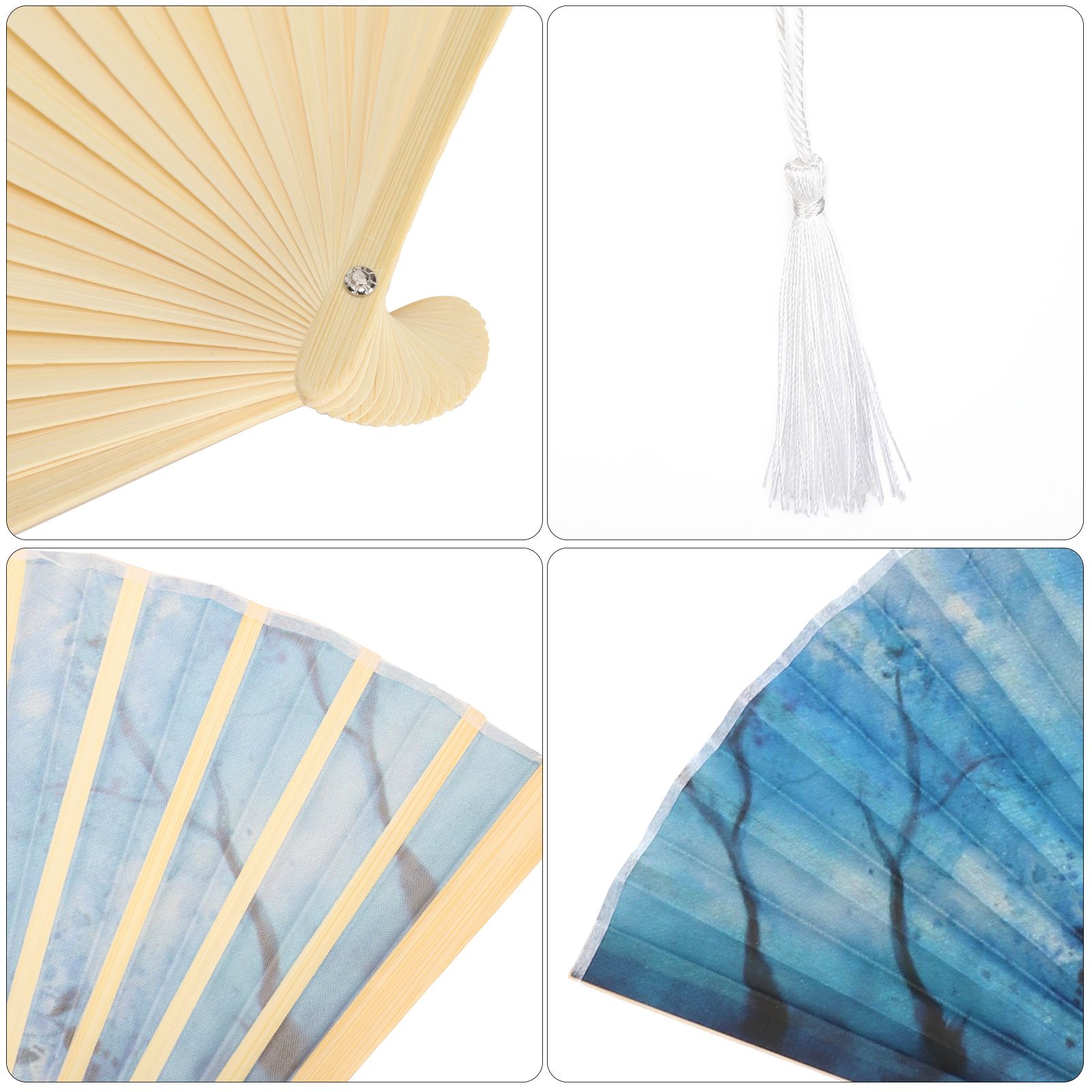 Bamboo Folding Fans 2Pcs Pattern Painting Gift Handheld Fan for Dancing Party Decoration