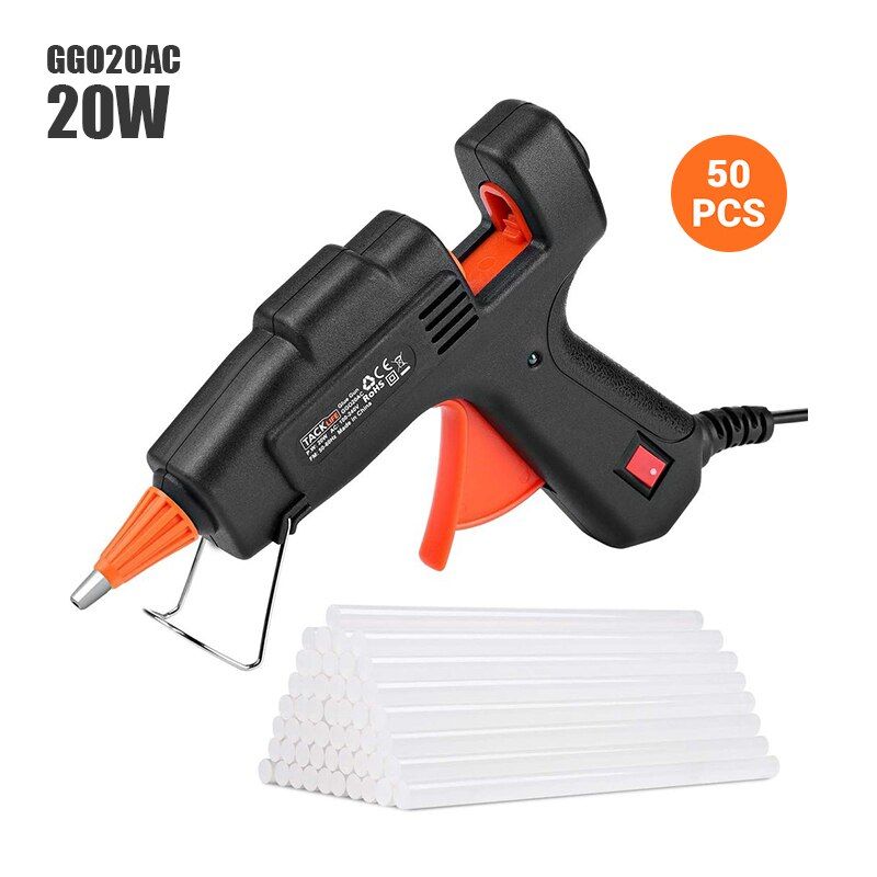 TACKLIFE Mini Hot Glue Gun 20w With 50 Pcs EVA Glue Sticks Flexible Trigger High Temp Overheating Protection GGO20AC