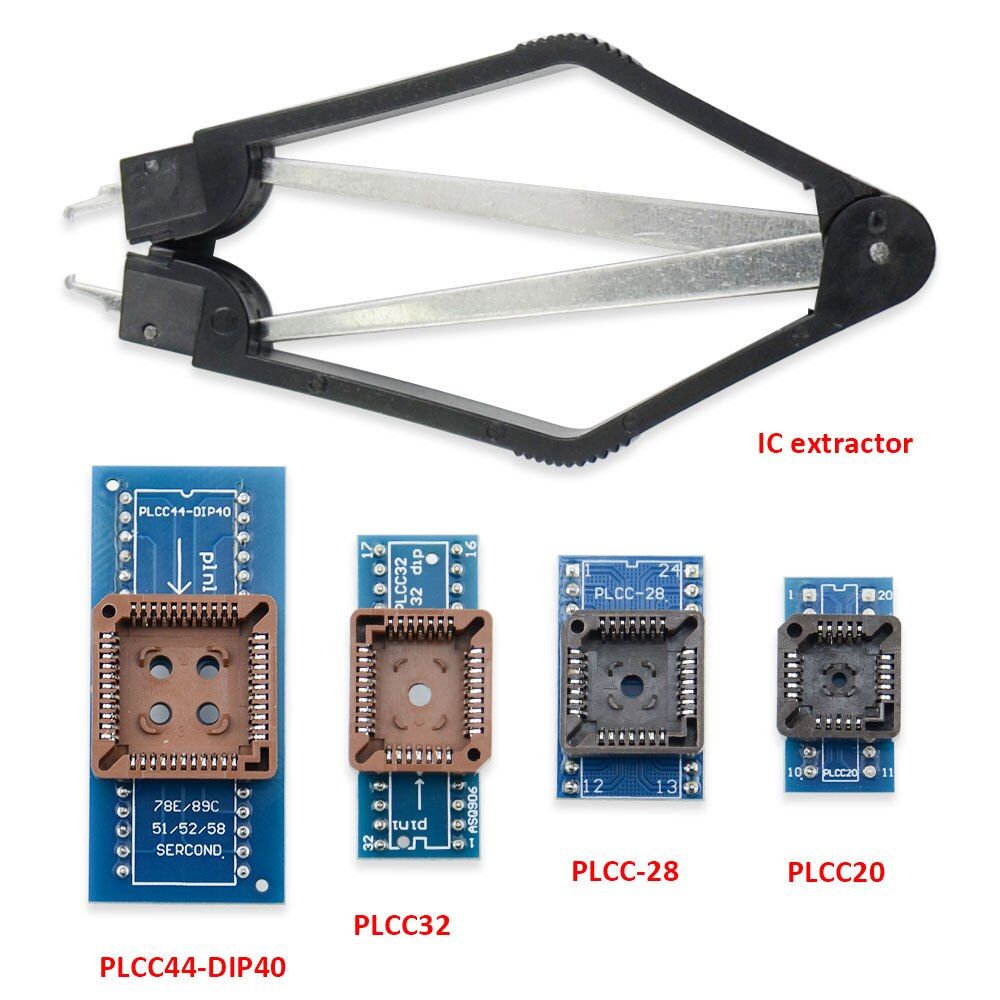 4PCS/Set PLCC44-DIP40 PLCC32 PLCC28 PLCC20 With IC Extractor For TL866ii Plus RT809H Universal Programmers Test Adapter