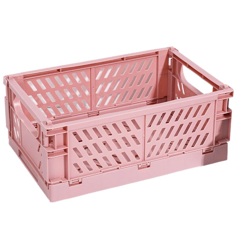 Collapsible Crate Plastic Folding Storage Box Basket Utility Cosmetic Container Pink , Desktop storage box