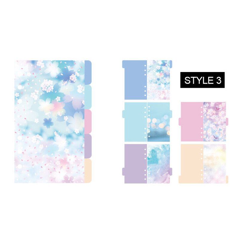 1set/lot A5 A6 Color Cute Notebooks Series Separation Page 6 Hole Loose-leaf Pocket Index Page 6 Separation Sheet 5 Sheets