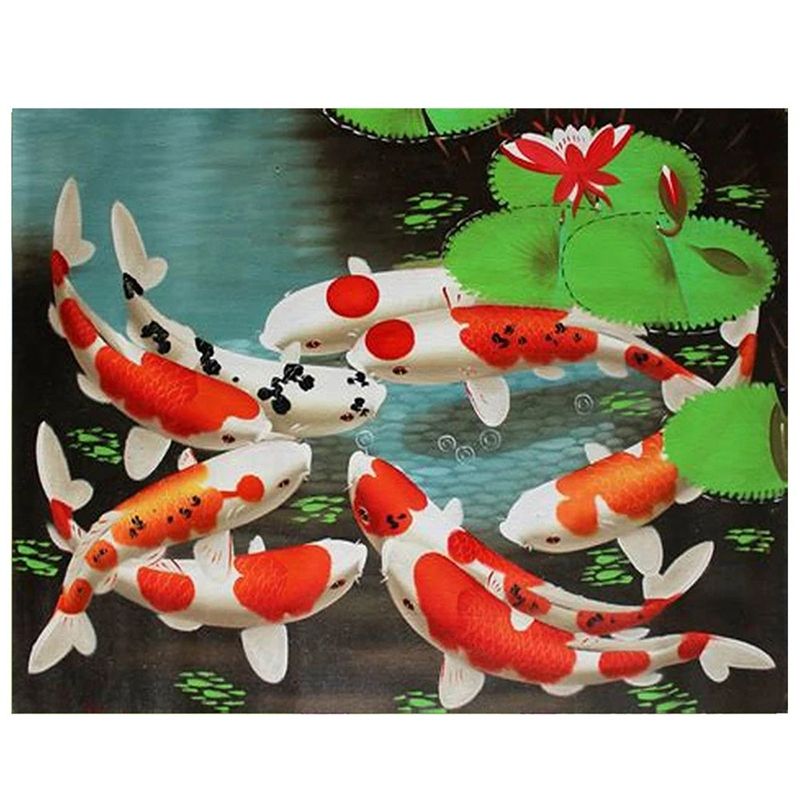 5D Art Diamond Painting Round Full Diamond Koi Carp Cross Stitch Kits Embroidery Home Decoration