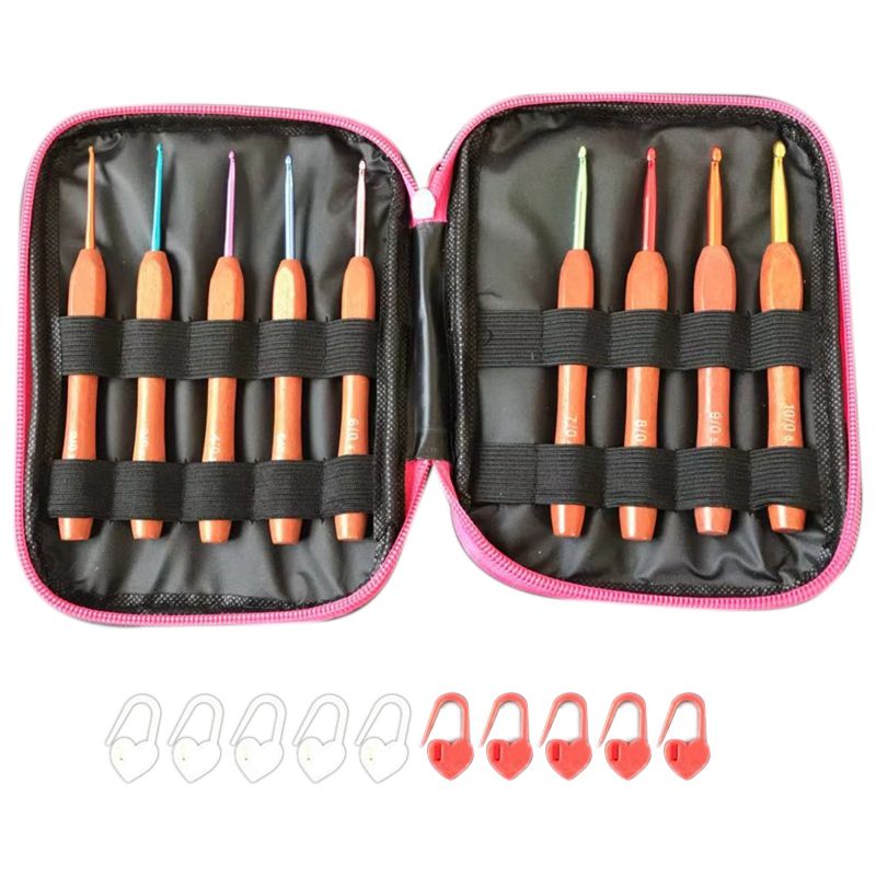 Crochet Hook Set,Wood Handle Crochet Hook with Mark Buckle for Crocheting Knitting Needles Thick Head Tool DIY Crafts
