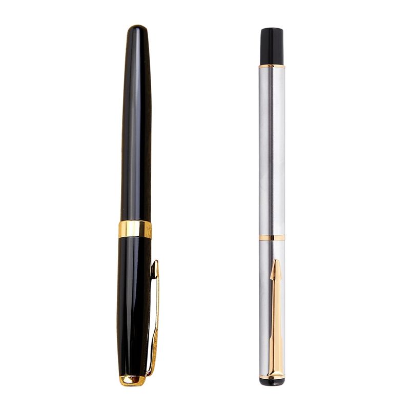 TWEXQNY-BAOER 2 Pcs Fountain Pen: 1 Pcs 388 Fountain Pen Golden Trim M Nib & 1 Pcs Silver Colored Case 0.9 mm Fountain Pen
