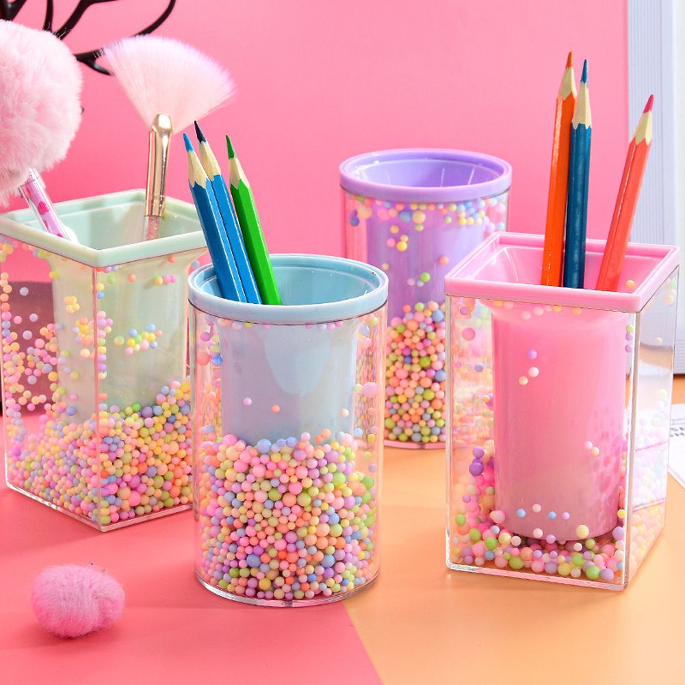 Pen Pencil Holder with Colorful Balls Desktop Storage Box Office Desk OrgaMinizer Stationery