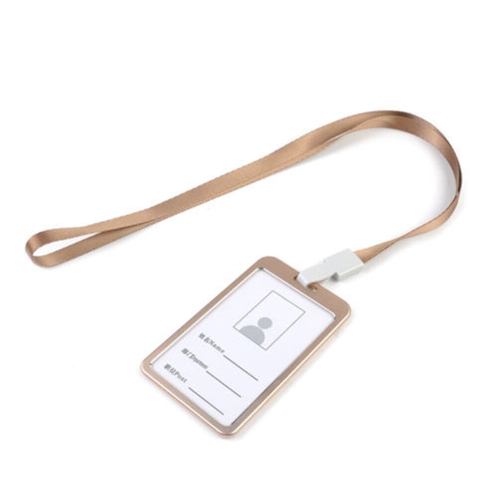 ID Badge Card Holder Metal Business Security Pass Tag Holder with Lanyard Office Company Supplies Work Bus Card Holder