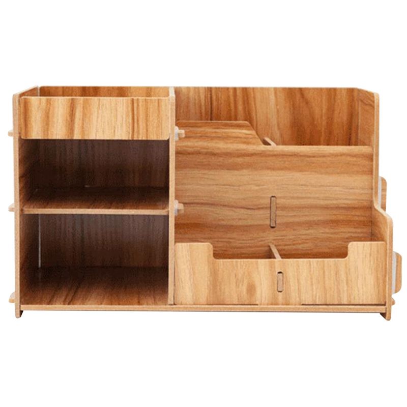 DIY Wooden Pen Holder Desktop Storage and Sorting File Rack File Box Student Creative Stationery Office Supplies