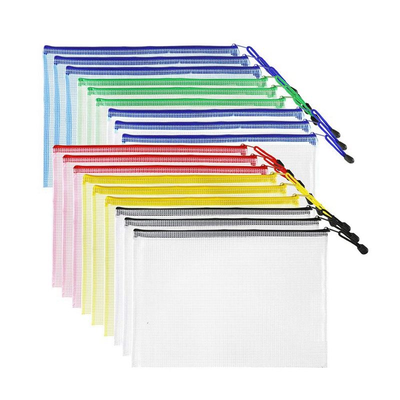 18Pcs Plastic Mesh Zip Document Holder, Letter Size Waterproof Document Pouch for School Office Supplies, Arts & Crafts Organizing Storage