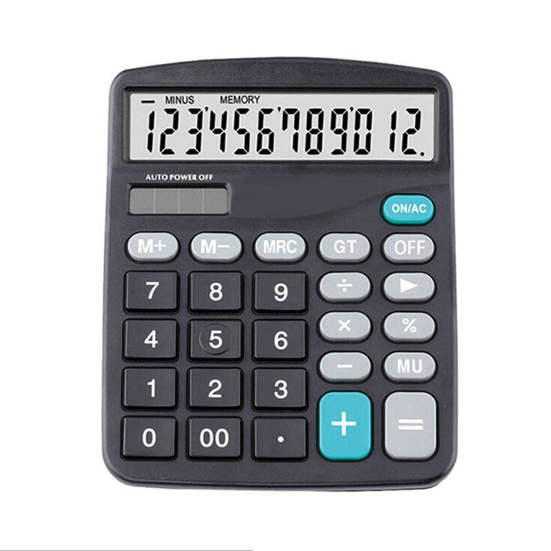 12 Digit Large Screen Calculator Fashion Black Computer Financial Accounting Counting Tool Functions Multifunctional Counter