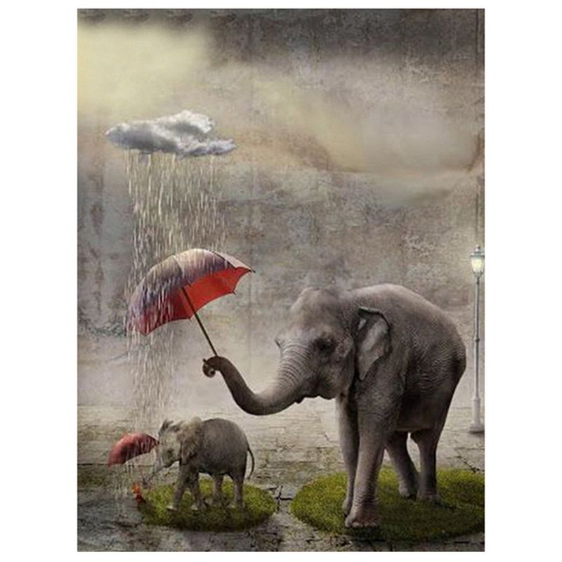 DIY Round Diamond Painting, Diamond Painting Exquisite Set, Elephant Umbrella Pattern Diamond Painting