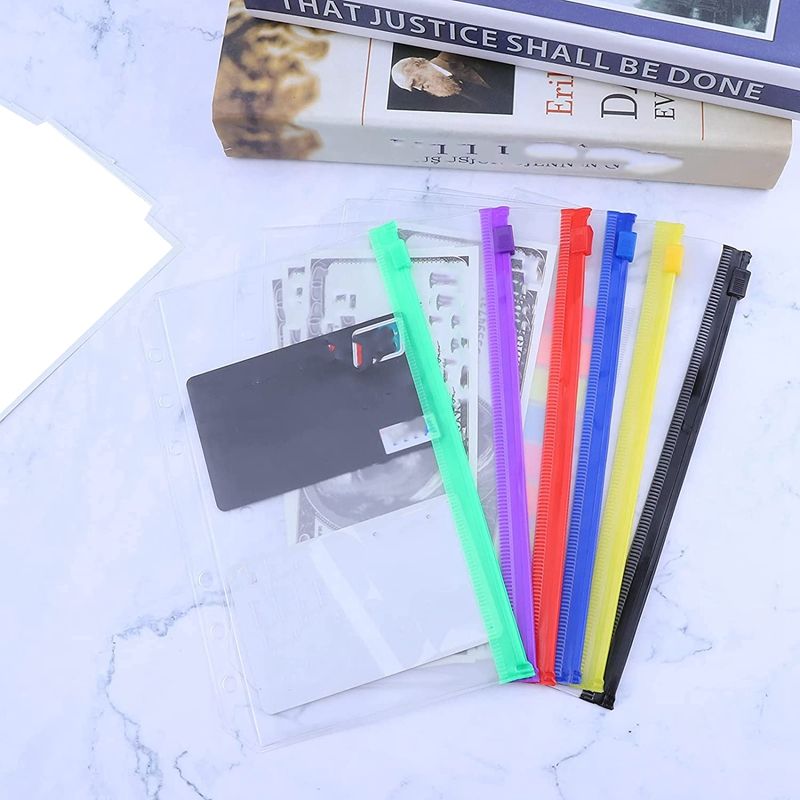A6 Binder Pocket 6 Hole Budget Cash Envelope Zipper Binder Bag Loose Leaf Bag Suitable for A6 Refillable Notebook Binder