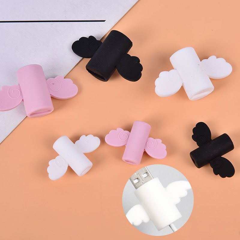 2Pcs Cute Angel Wing Cable Protector USB Cable Winder Organizer Holder for phone