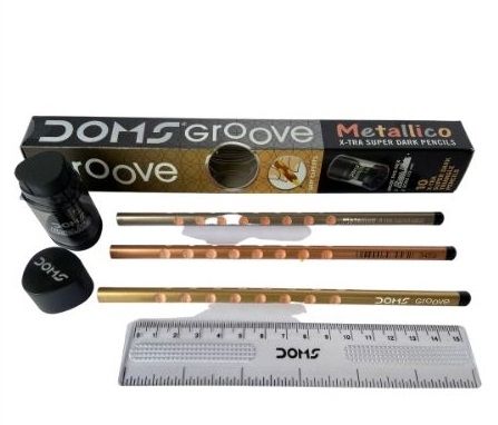 Doms Groove Metallico Super Dark Pencils with Sharpener and Scale
