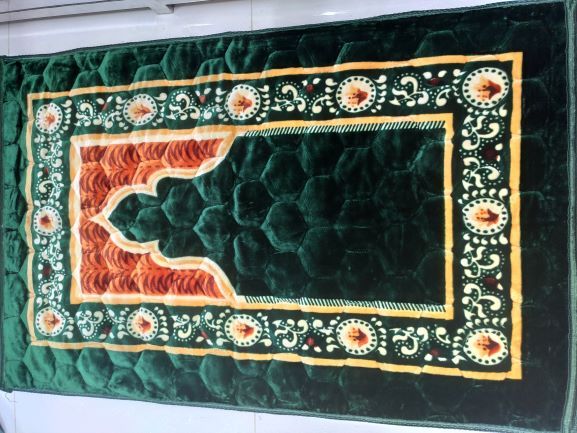 Mixed Green - Extra Soft Orthopedic Padded Foam Cushion Luxurious Velvet Prayer Rug (Jaynamaz)