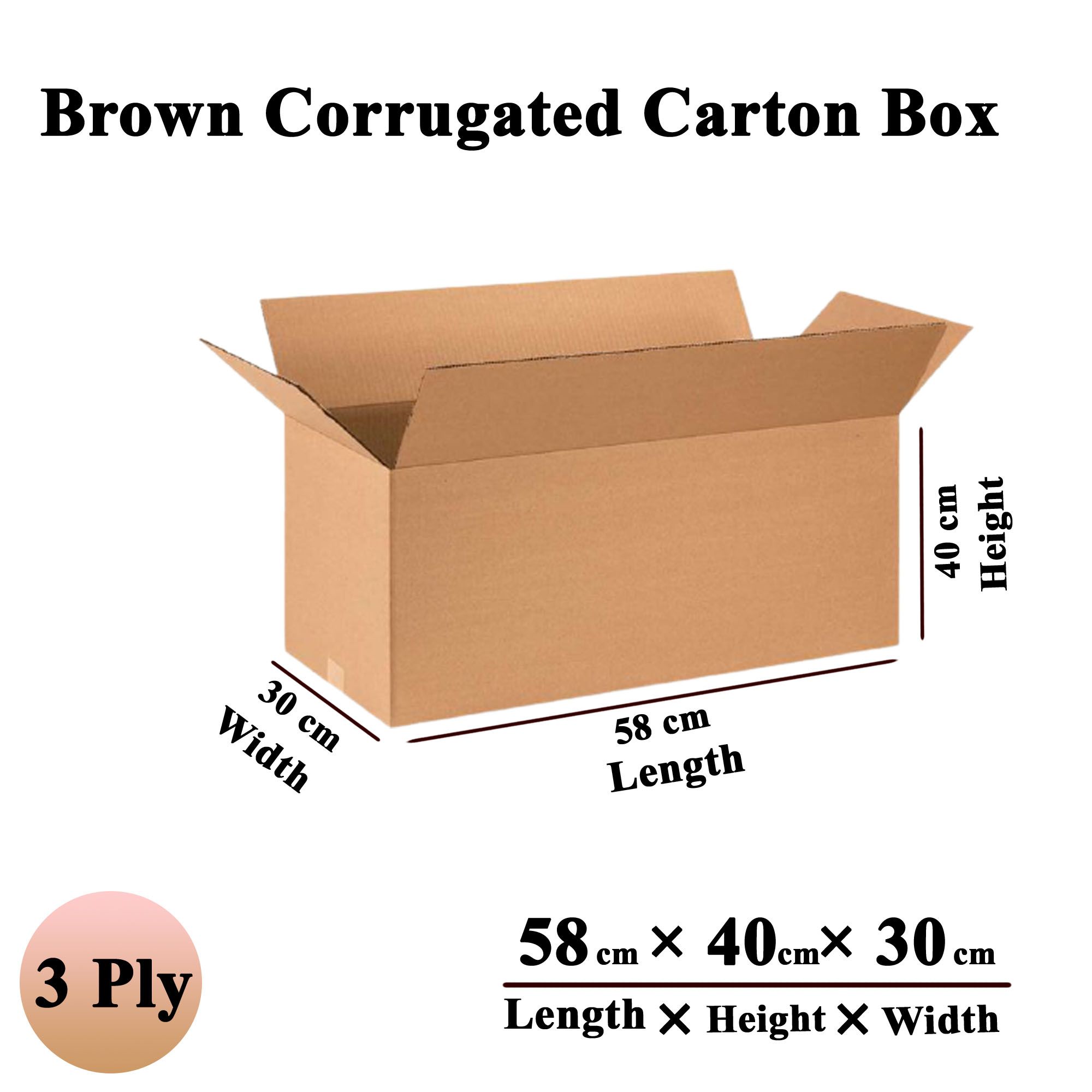 Brown Corrugated Carton Box 3 Ply 58X40X30 cm 2pcs