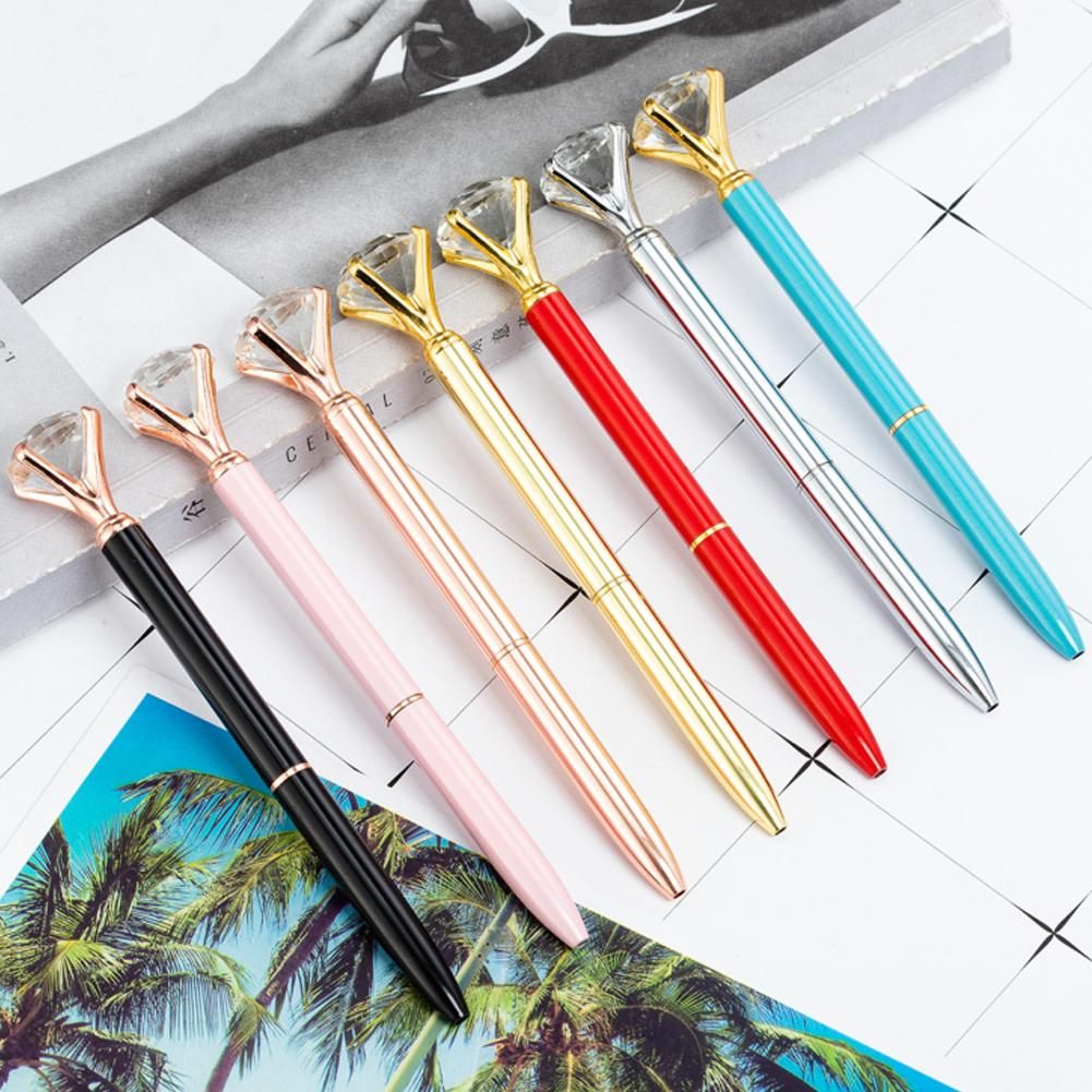 Big Diamond Crystal Pen Gem Ballpoint pens ring wedding Metal BallPen Kawaii Magical Pen Fashion School Office Supplies