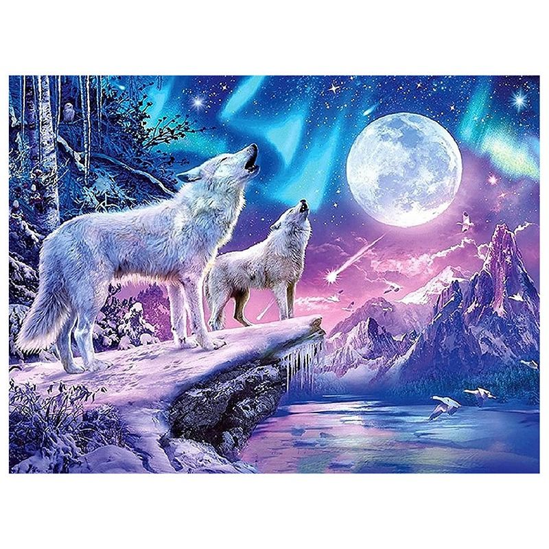 Round Diamond Full Diamond Diamond Painting Set DIY Set Living Room Kitchen Bedroom Decoration Aurora Wolf
