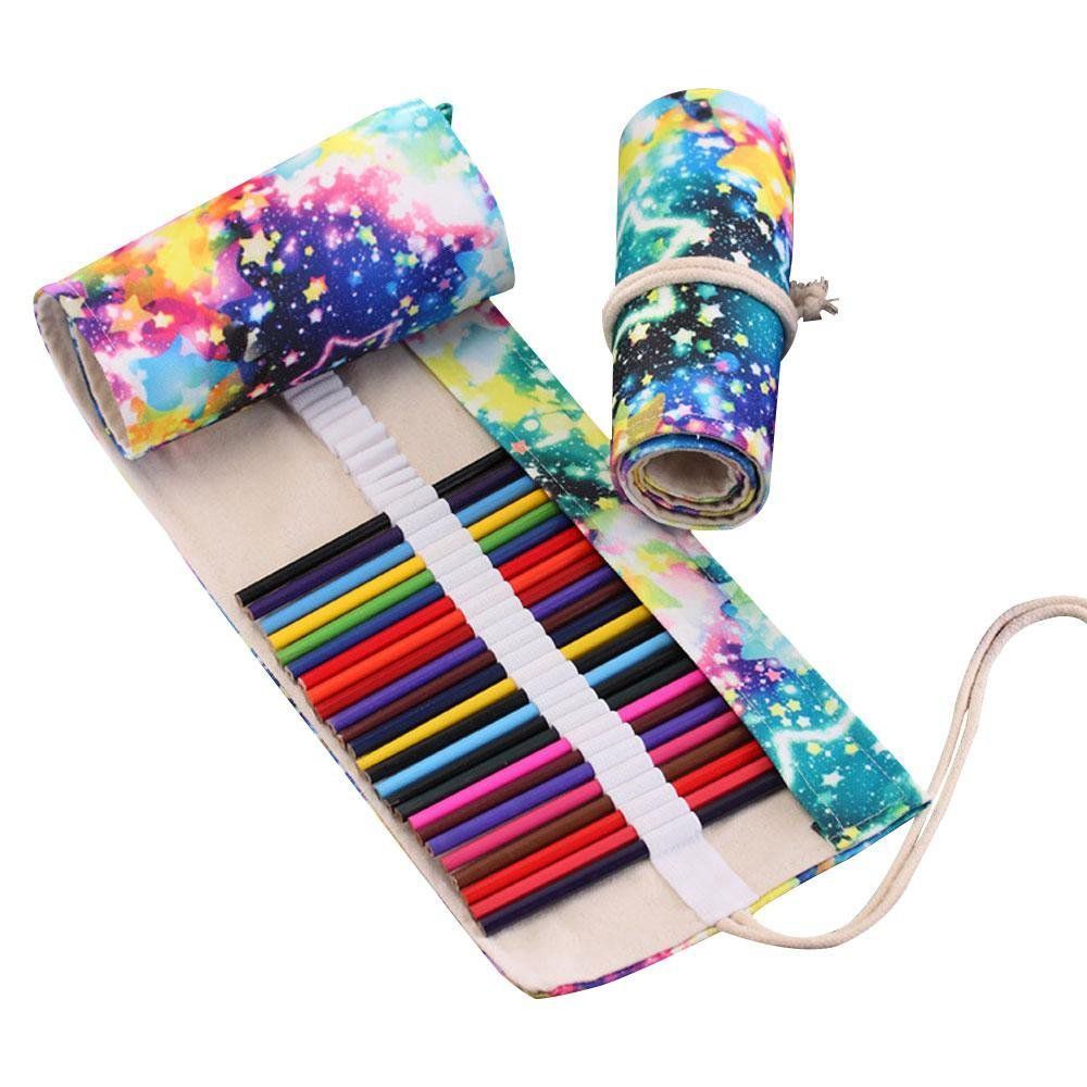 48 Colored Pencils Wrap Travel Roll Up Case Organizer Watercolor Pencil Roll Up Canvas Great Organizer for Kids Adult Coloring Book , colored pencil case