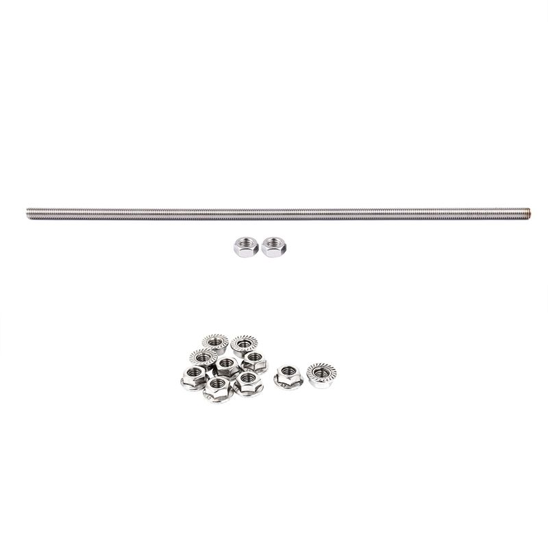 BRADOO- 1x 320mm x M8 Stainless Steel Thread Bar Stock Rod Silver Tone & 10pc 8mm Height M8 Thread Serrated Hex Flange Nuts
