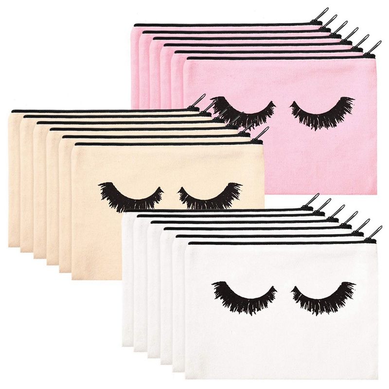 Eyelash Makeup Bags Eyelash Cosmetic Bags Canvas Cosmetic Pouches Eyelash Travel Pouches Toiletry Bag Cases with Zipper