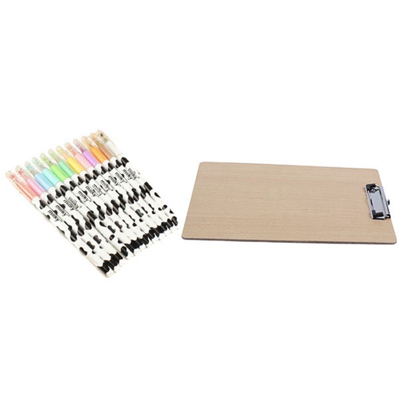 BRADOO- 12 pcs gel pen Tiny Milk cow pen office material school supplies with A4 Size Wooden Clipboard Clip Board