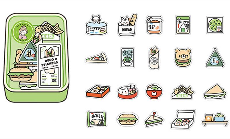 RHS Online 40PCS Cute Aesthetic DIY Cartoon PET Sticker Scrapbooking Diary Photos Albums Decorative Stationery Food Series Stickers