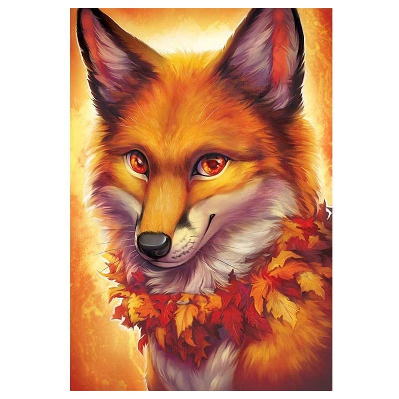 Round Diamond Full Diamond Diamond Painting Set Living Room Decoration Children DIY Maple Leaf Fox