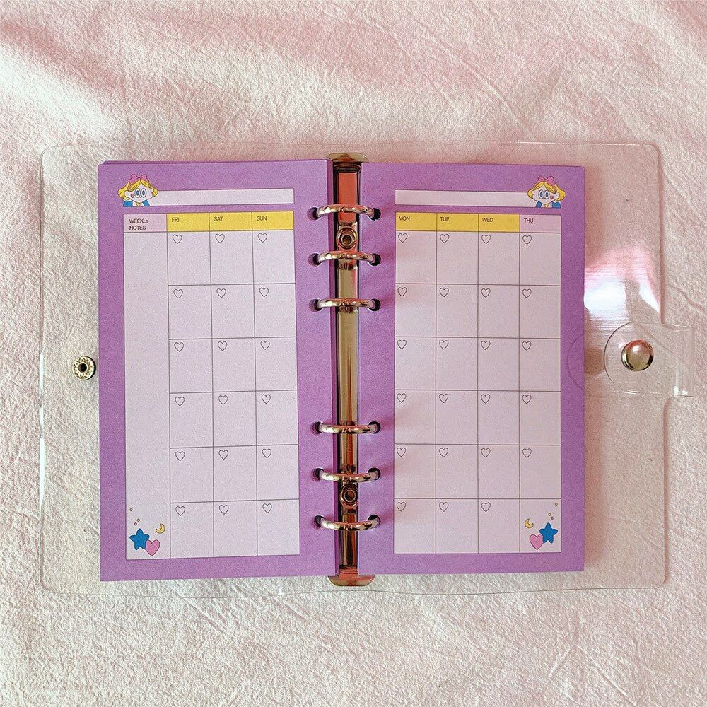 A6 Kawaii Mini Loose Leaf Notebook 6 Hole Dairy Paper Refill Spiral Binder Planner Cute Pager Dairy Weekly To Do Planner(null)