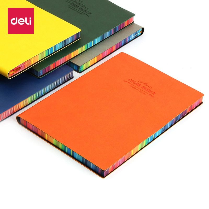 Deli A5 notebook beautiful stationery fashion multicolour thickening diary leather female colorful Faux Leather notebook