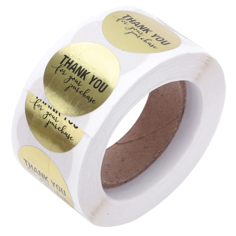 1 Inch Round Gold Foil Thank You For Your Purchase Stickers / 500 Labels Per Roll