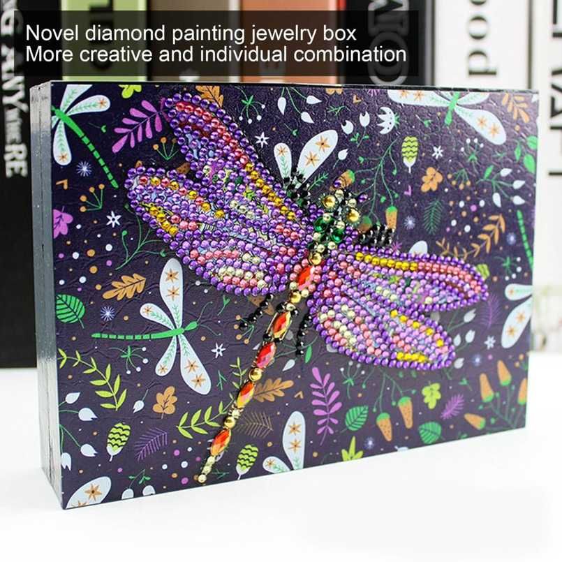 Diamond Painting Jewelry Storage Box 5D Creative Embroidery Dragonfly Container DIY Craft