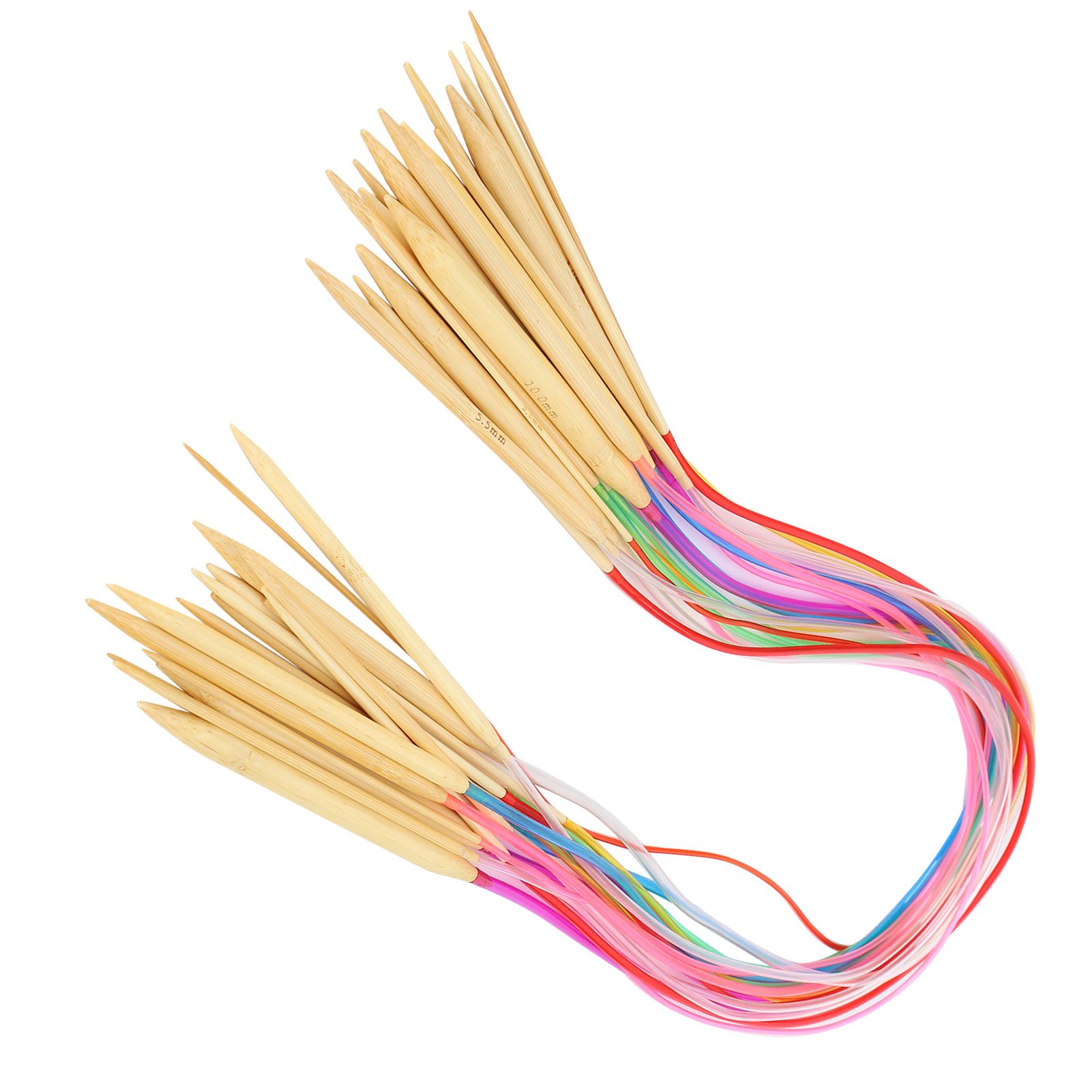 Qimeng La 18Pcs Circular Needle Double‑Pointed Bamboo Color Tube Needlework Tool with Accessories Pack