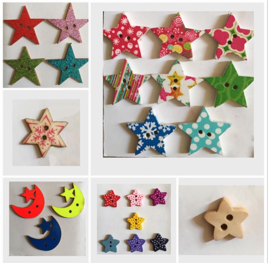 Star Pattern Wooden Craft Button - Multi-color