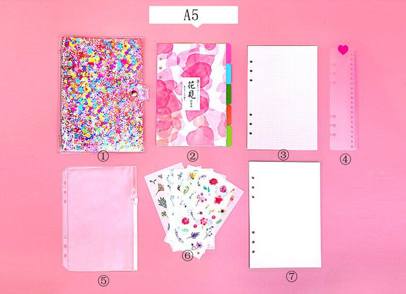 A5 A6 Sequins Notebook Cover Unicorn Loose Leaf PVC Shell Transparent Glitter Spiral Binder Diary Folder Set Office DIY Journal