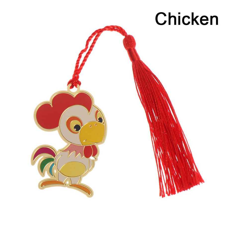 Chinese Zodiac Bookmark Cartoon Color Tassel Bookmark Metal Retro Book Markers Student Supplies Gift Office School Stationery