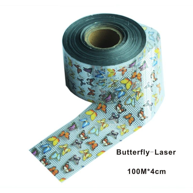 1Roll Butterfly Flower Nail Foil Transfer 100m*4cm Adhesive Wraps Paper Decal UV Gel Polish Sticker Nails Art Decor Manicure