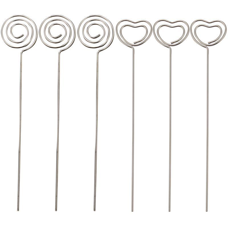 TWEXQNY-60 Pieces Metal Wires Memo Clip Note Card Holders Table Number Clip Photo Stand for Wedding Party Cake Decor, Round and Heart Shape, Silvery