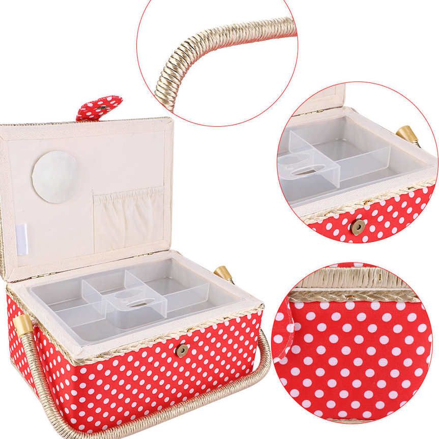 Household Sewing Basket Handmade Fabric Craft Thread Needle Storage Box Organizer Flip Type
