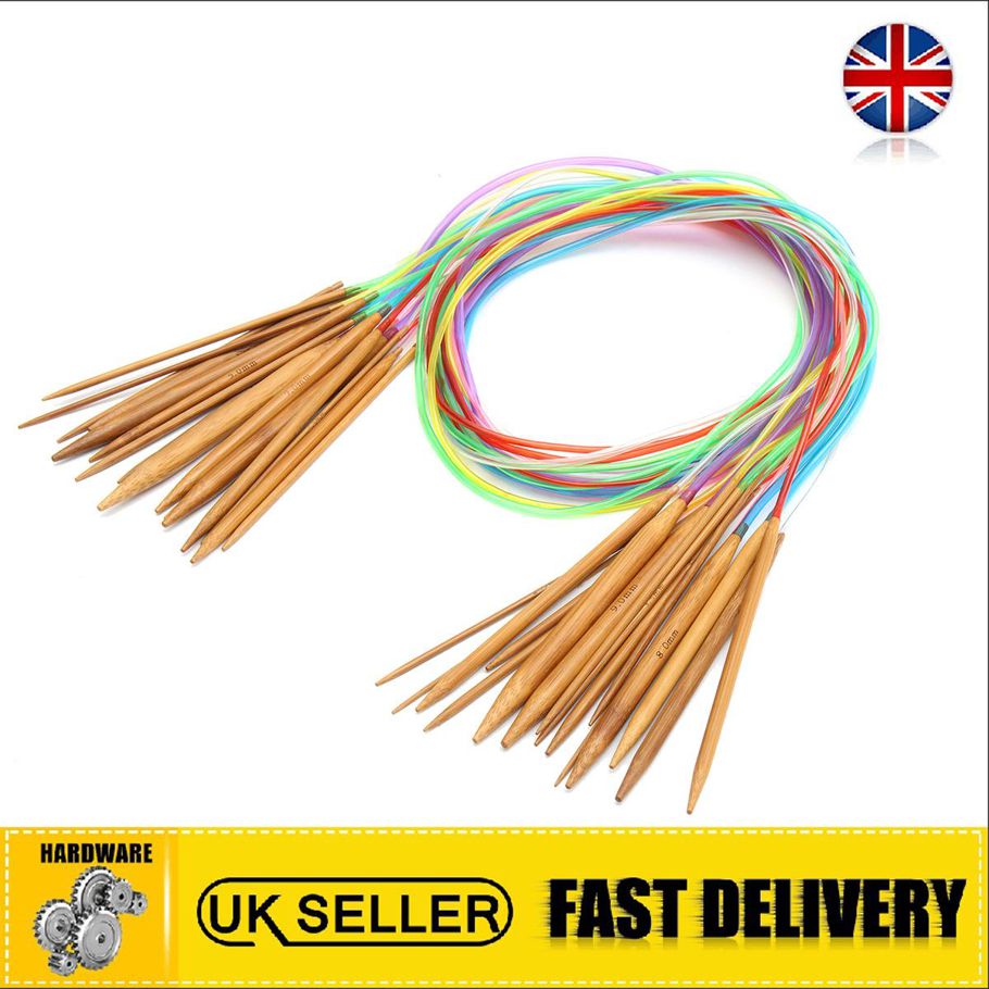 18 Assorted Multicolor Tube Circular PE & Bamboo Knitting Needles 120cm 2-10mm -