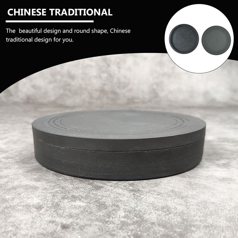 4-Inch Simple Inkstone Ribbed Inkstone Home Traditional Calligraphy Painting Round Ink Pond with Lid