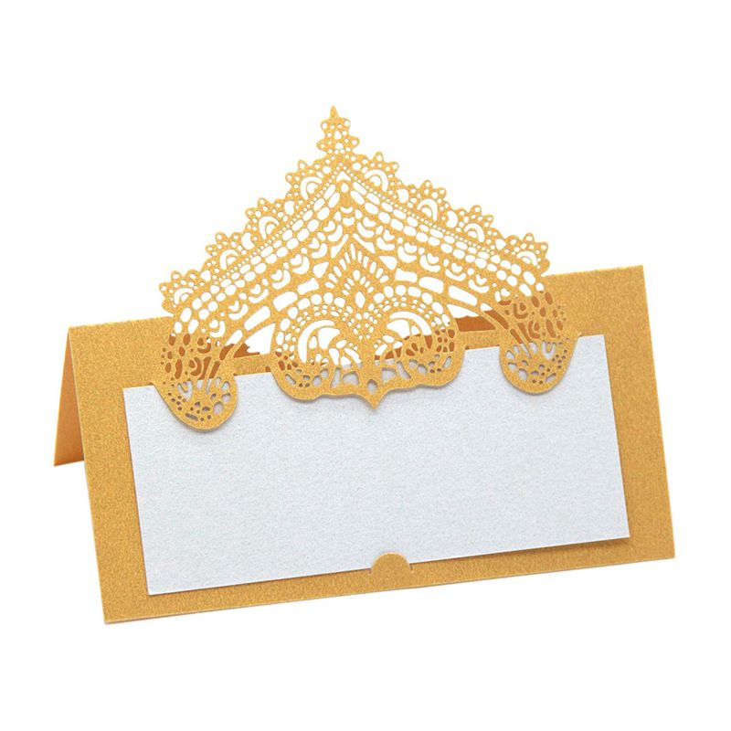 100 Pcs Table Place Cards with White Inserts Crown Tent Cards Name Cards for Wedding Banquets Buffet Bridal Yellow