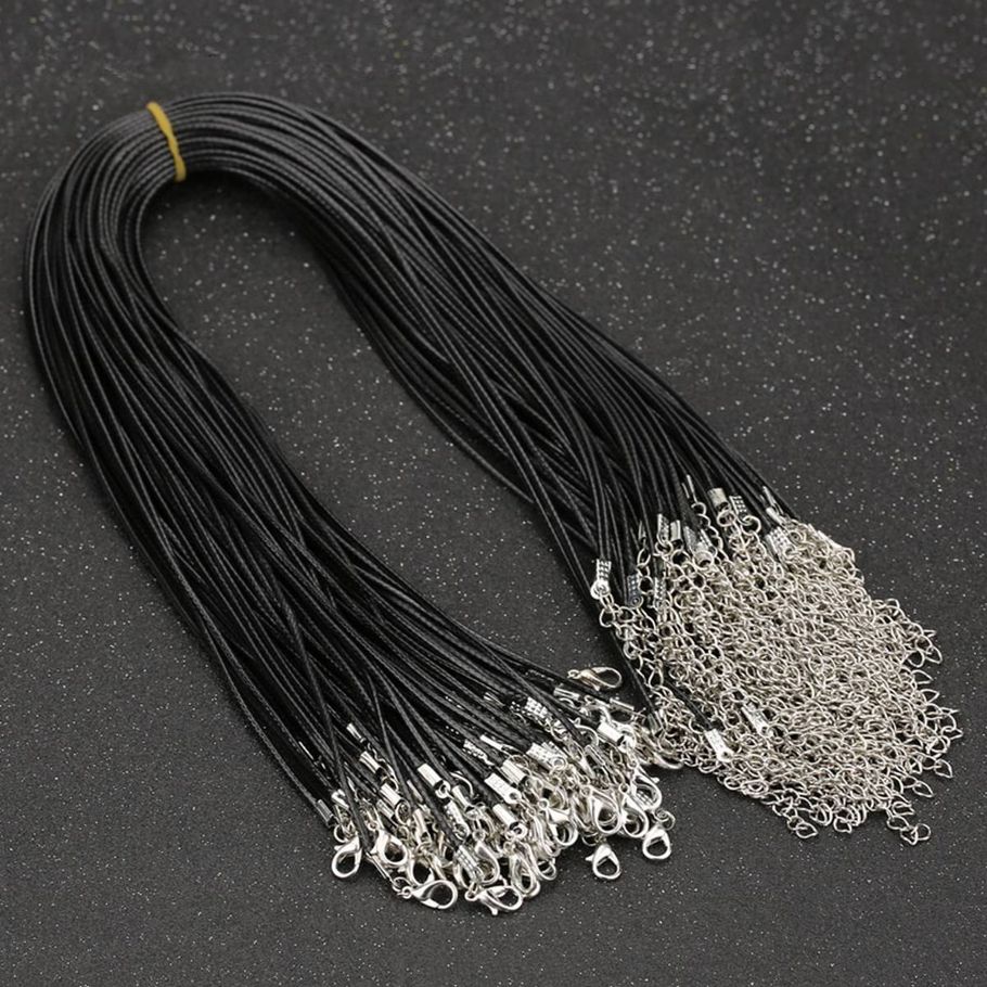 10pcs 1.5mm Black Wax Leather Rope Cord String 45+5cm Chain With Lobster Clasp DIY Jewelry Findings Accessories Wholesale Bulk(null)