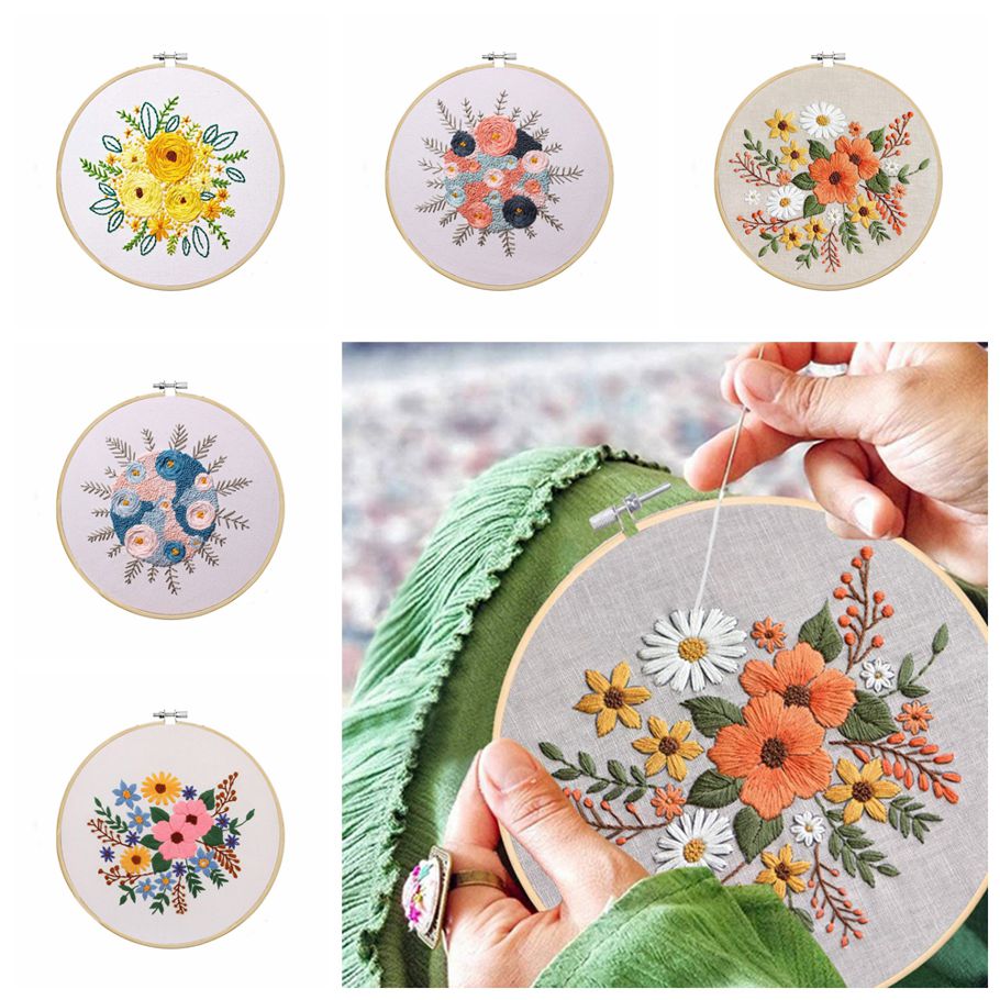 Beginners Painting Home Decoration Flowers Pattern Handmade Needle Thread Suit Embroidery Kit  Crafts Cross Stitch Kit Set