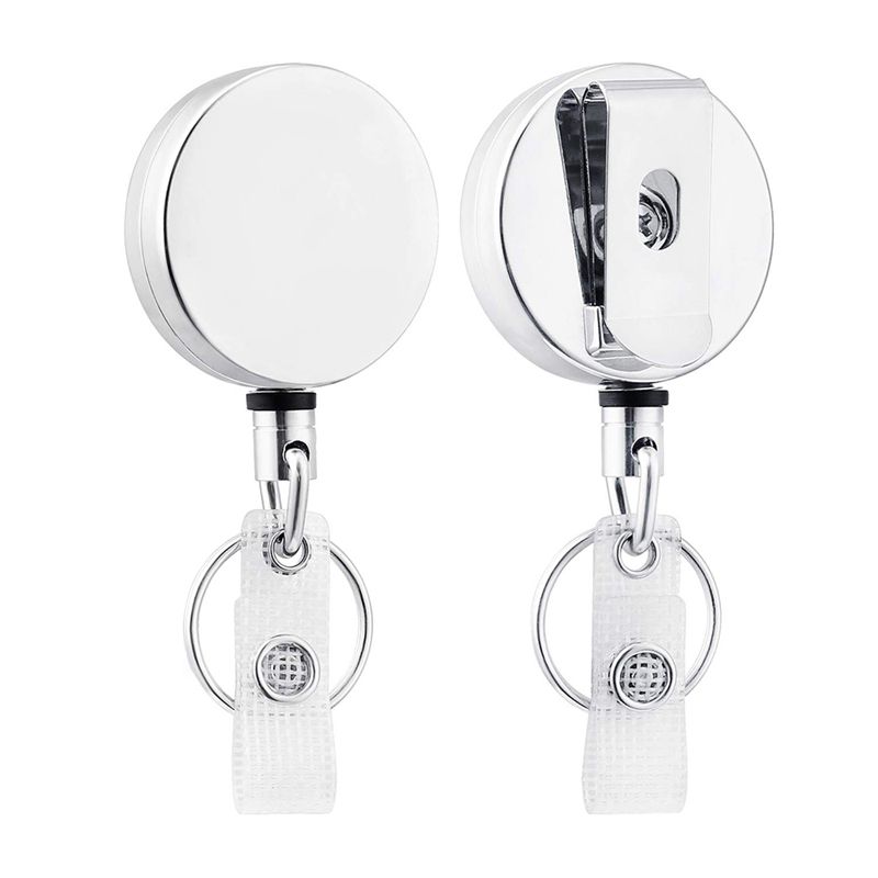 2 Pack Heavy Duty Retractable Badge Holder Reel,Metal ID Badge Holder with Belt Clip Key Ring for Name Card Keychain Silver